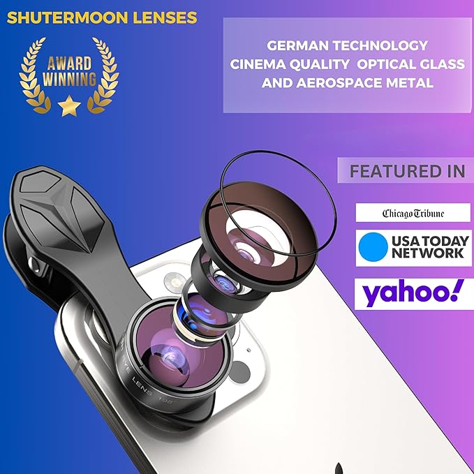 SHUTTERMOON Camera Lens Kit Smartphones/Pixel/Samsung/Android Phones Camera. 2xTele Lens ZoomLens+Fisheye Lens+0.36XSuper Wide Angle Lens & 20X Macro Lens CPL.Blue &Red Filter Filter