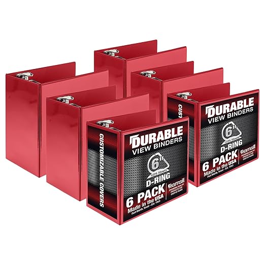 Samsill Durable 6 inch 3 Ring Binder, Made in USA, Locking D Ring FSC 100% Recycled Chipboard, Red, 6 Pack
