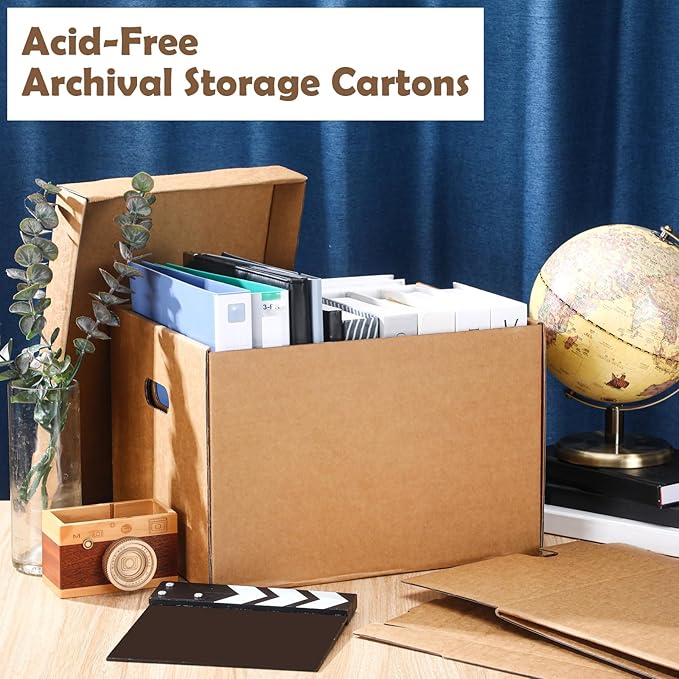 Kritkin 5 Pcs Acid Free Archival Record Storage Cartons Bulk 15 x 12 x 10 Inch Acid Free Box Buffered Corrugated Board Photo Storage Box for Storing Documents Magazines Photos Cards Prints (Kraft)