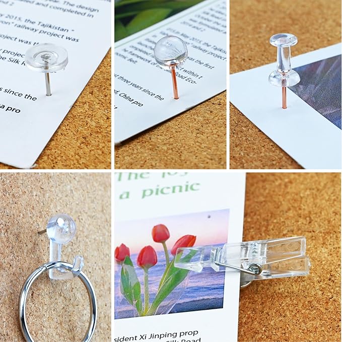 260 Pcs Push Pins Set 5 Styles Clear Thumb Tacks Map Pins Assorted Push Pins for Bulletin Board, Cork Board