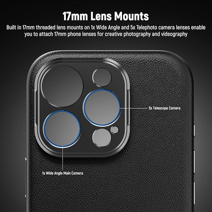 NEEWER Phone Case for 17 Pro, Modular Protective TPU/PC Phone Cover with 67mm Thread Filter Ring, 17mm Lens Backplate, T Mount Lens Adapter Compatible with Moment MagSafe iPhone 17 Pro, PA133
