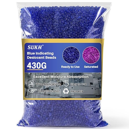 Sukh Blue Silica Desiccant Beads 430G - Indicating Silica Gel Beads Drying Silicone Beads Reusable Desiccant Dehumidifier for Camera,Electronic,Books,Documents,Clothes,Painting,Jewelry
