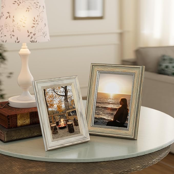 Vittanly 4x6 Picture Frame Set of 4, Vintage Photo Frame for Wall or Tabletop, Display 4x6 Pictures, Rustic Farmhouse Home Decor, Multicolour