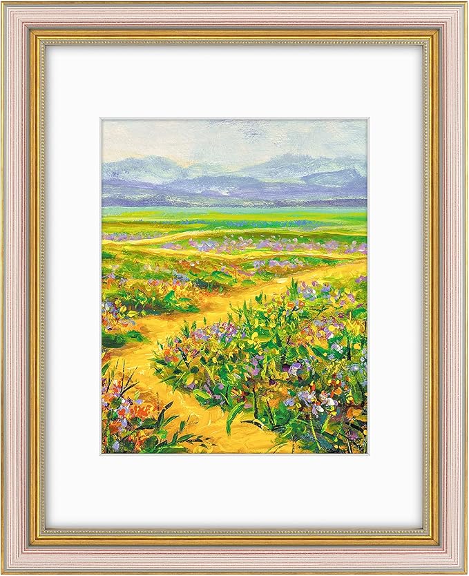 Golden State Art,11x14 Ornate Picture Frame for 8x10 Photo with Mat or 11 x 14 Prints Without Mat, Real Glass Wall Display Horizontally or Vertically (Striped Purple Gold)