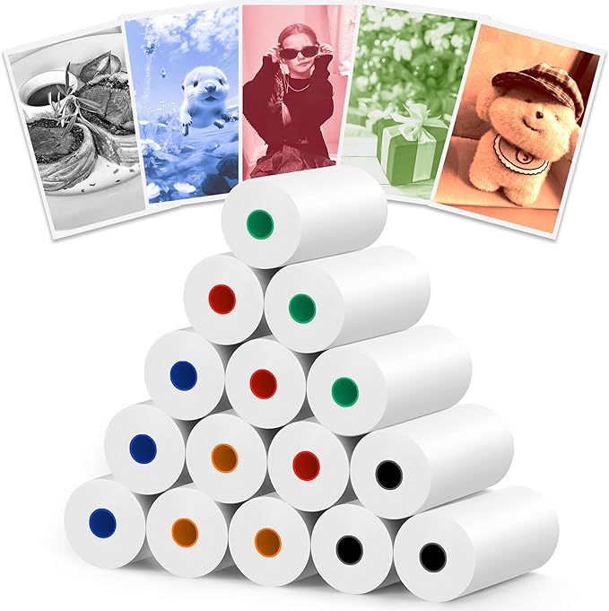 MIARALA 15 Rolls 5 Vibrant Single-Color Kids Camera Paper Roll Refill, HD Paper for Most Kids Instant Cameras, BPA-Free