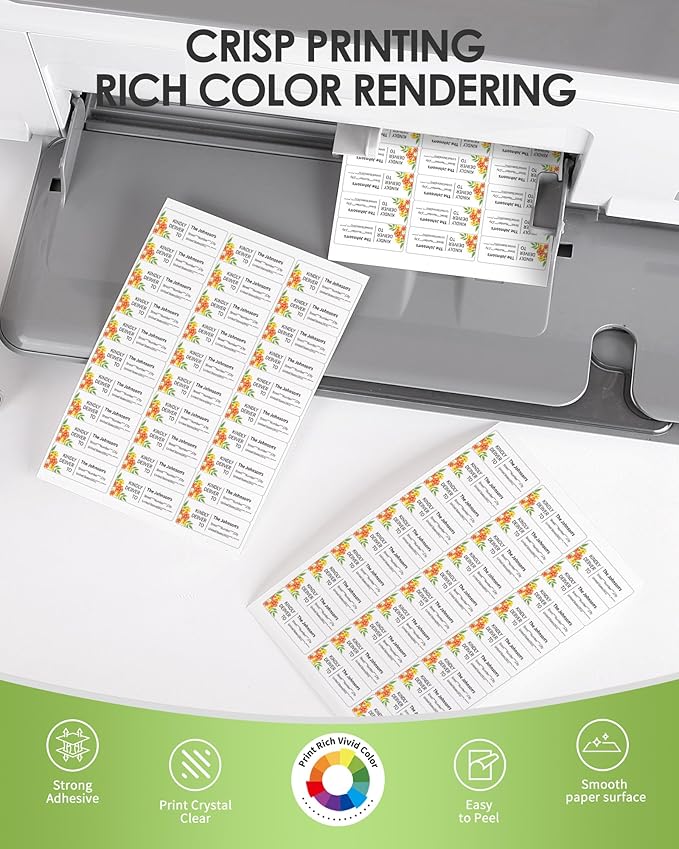 Shipping Label Return Address Mailing Sticker Paper 1" x 2-5/8" 1200 Labels for Inkjet Printer Printing Printable Easy to Peel to Write on Envelope Blank Matte White 8.5 x 11, 40 Sheets