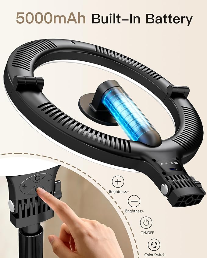 NiceVeedi 10.2” Magnetic Desk Ring Light with Stand, 5000mAh Rechargeable Desktop Ring Light for Phone，3 Color Foldable Selfie Light for Live Stream/Makeup/TikTok/YouTube/Photography/Zoom/Vlogging