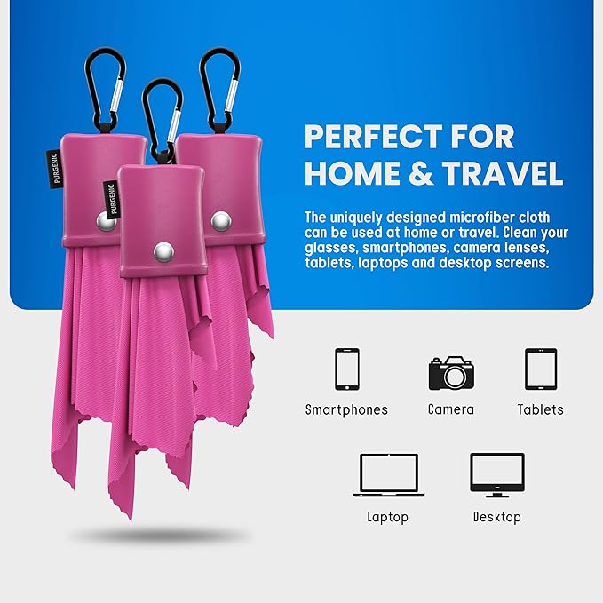 Microfiber Cloth & Glasses Wipes (3 Pack) Lens & Glasses Cleaning Cloth - Eyeglass Cleaner - Camera Lenses & Gadget Delicate Screens - Pink
