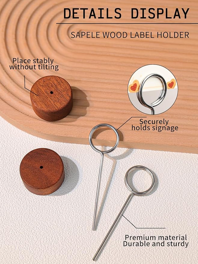 6 Pack Wood Place Card Holders with Metal Clip, 4.3" Tall Table Number/Name Sign Holder, Memo Card Photo Picture Note Clip Stands for Party Restaurant (Silve Circle)