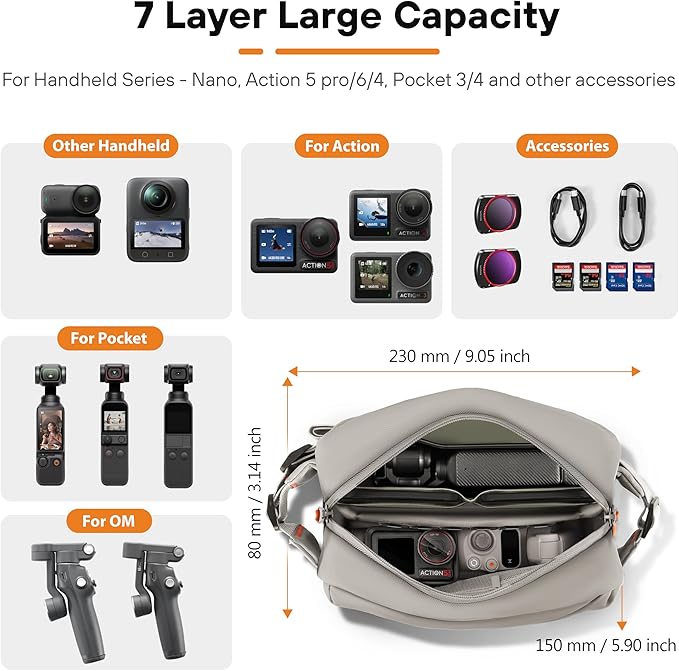 All-in-One Waterproof Storage Bag for DJI Osmo Pocket 3/Osmo Mobile 8/7P/Action 6/5 Pro/Nano,Portable Premium 900D Polyester Multilayer Travel Case with Smart Organization for Xtra Muse Accessories