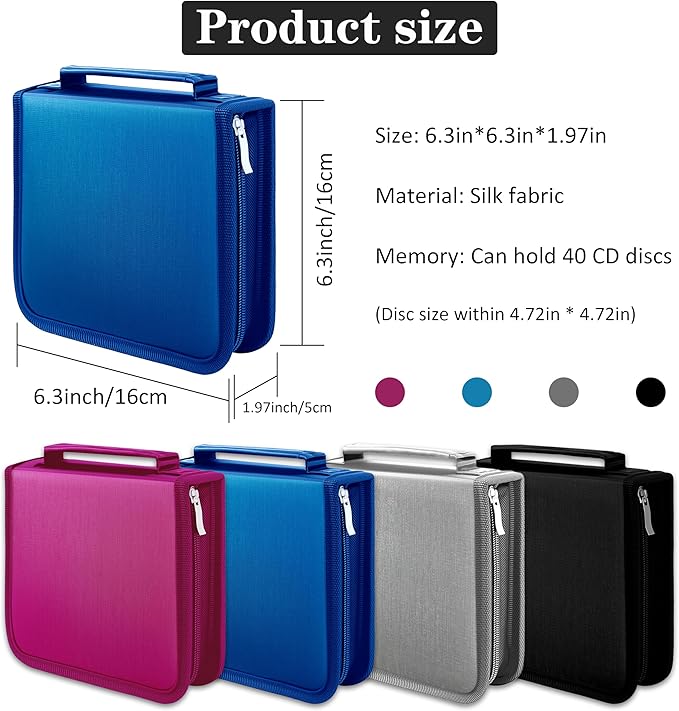 DVD Case CD Storage,40 Capacity CD Cases Holder DVD Storage Case Holders CD DVD Disc Case Storage Wallet Binder for Car Home Office Travel (40 Blue)