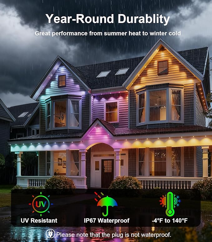 100FT Permanent Outdoor Lights for House, 2025 RGB LED Waterproof Christmas Lights Outdoor with Smart APP Remote Control, Outside Eaves Lighting House Decor for Holiday, Halloween, Roof, Party, Daily