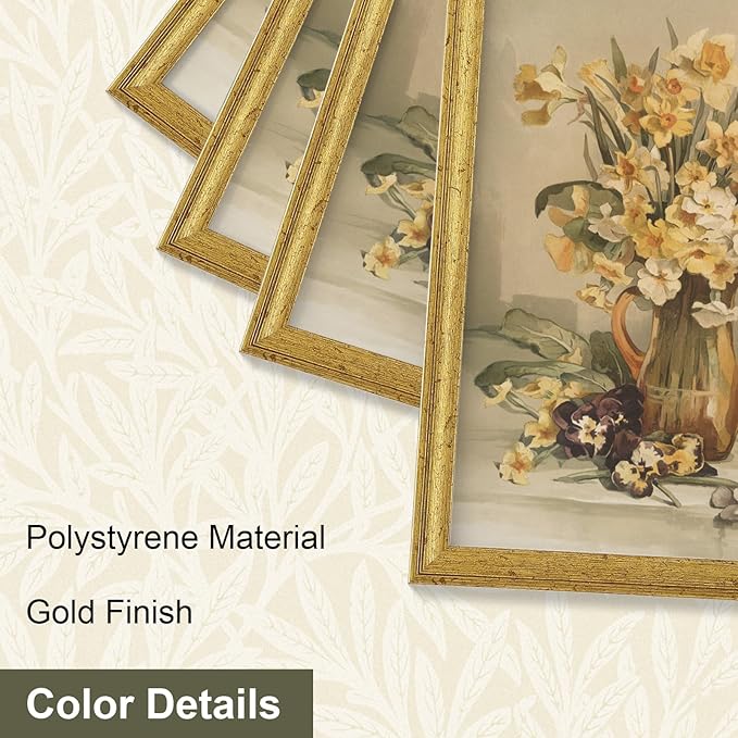Vittanly 12x12 Picture Frame Set of 4, Vintage Photo Frame for Wall or Tabletop, Display 8x8 Pictures with Mat or 12x12 without Mat, Rustic Farmhouse Home Decor, Gold