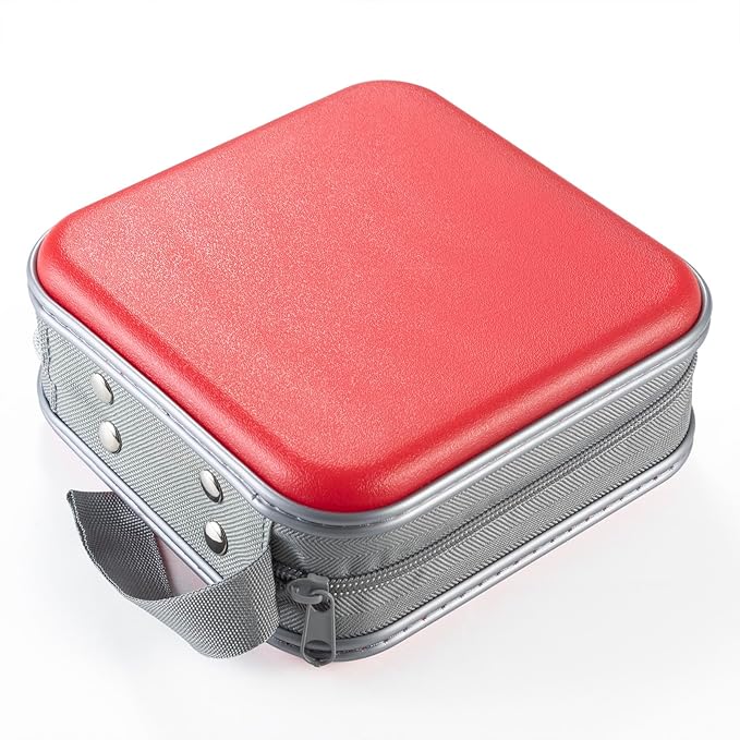 alavisxf xx CD Case, 48 Capacity Hard Plastic DVD Case Portable Zipper CD Holder Large Storage Disc Wallet Bag for Car Home Travel (Red, 48 Capacity)