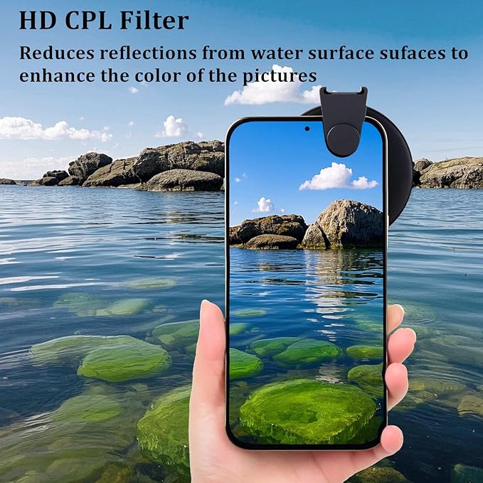 67mm CPL Polarizing Lens for Phone Camera - Universal Metal Filter Adapter with Hot Shoe Mount & Selfie Mini Light - Eliminate Glare & Boost Color Saturation for iPhone 16/15/14 Samsung Galaxy 24/23