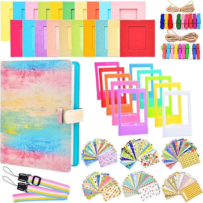 Sunmns Accessories Bundle Kit Compatible with Fujifilm Instax Mini 12 11 9 8 90 70 Instant Camera, Include Album, Film Stickers, Photo Frames, Hanging Frame, Strap (Rainbow)