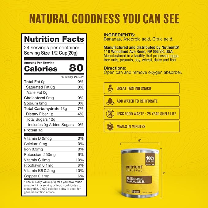 Premium Freeze-Dried Bananas – #10 Can | 25-yr Shelf Life | Emergency Food Storage