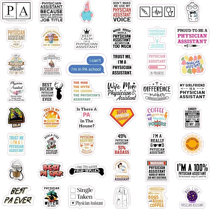 BulbaCraft 100Pcs Physician Assistant Laptop Stickers, PA Stickers, PA Week Gifts, Physician Assistant Student Presents, Gifts for Women & Men