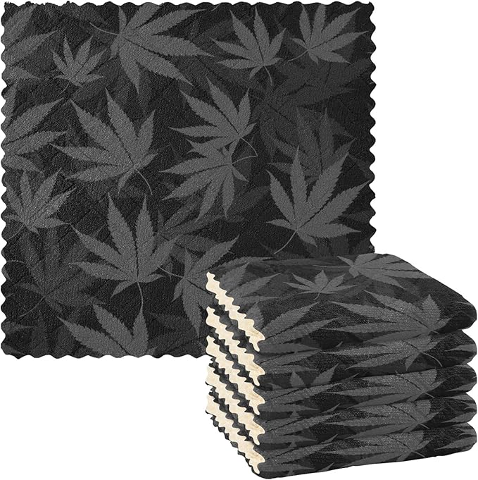 CaTaKu 6 Pack Marijuana Leaves Grey Kitchen Dish Cloths for Washing Dishes Cleaning Cloth Dish Towels Reusable Microfiber Washcloths Dish Rags for Kitchen