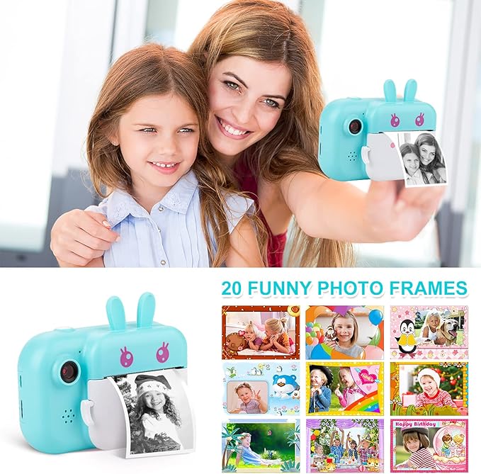 MINIBEAR Kids Camera Instant Print Camera for Kids Digital Camera Toddler Toys Christmas Birthday Gifts for 3 4 5 6 7 8 9 10 Year Old Boys Girls, Blue