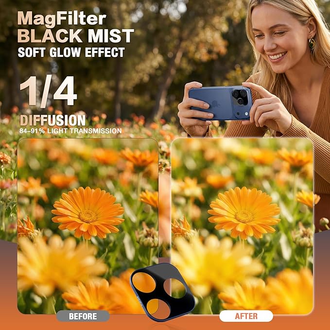 Caseworld MagFilter Phone Camera Lens Filter Kit for iPhone 17 Pro Max, 2-in-1 Black Mist, Soften Highlights, Minimize Digital Texture, Reduce Reflections, Optimal Glass (17Pro Max, BM Blue)