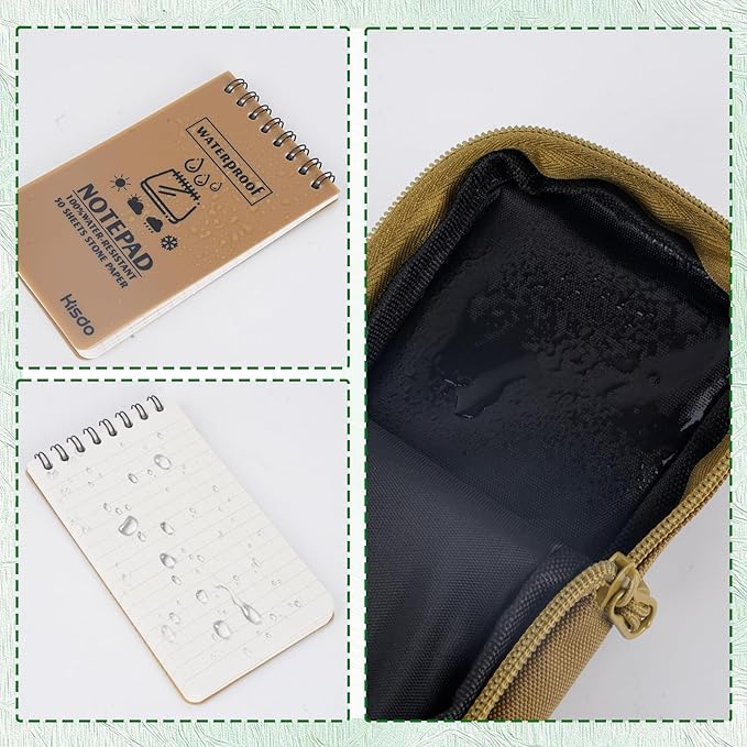 6 Pcs Waterproof Notebook Set, Write in The Rain Notebook, All Weather Notebook, Police Notepad, Field Notes Notebooks, 3 × 5" Pocket Notebook with Pen and Cover for Outdoor Activities Recording (Khaki)