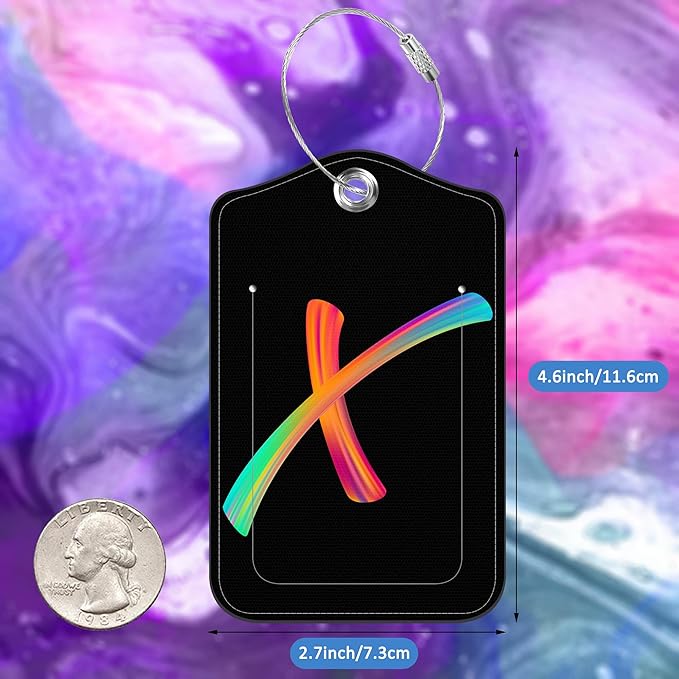 Luggage Tags for Suitcase,2 Pack Neon Colorful Letters Luggage Tags,Leather Baggage Tags Identifiers with Privacy Name Address Labels and Metal Loop for Women Men Girls Travel,Letter X