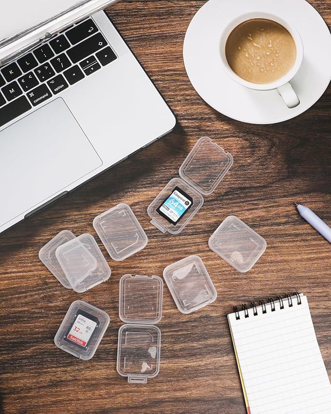 Pineraap 20PCS Clear SD Card Holder, Plastic Memory Card Case with Colorful Label Stickers Standard SDHC SDXC Micro SD Cards Organizer Portable Photography Storage Accessories