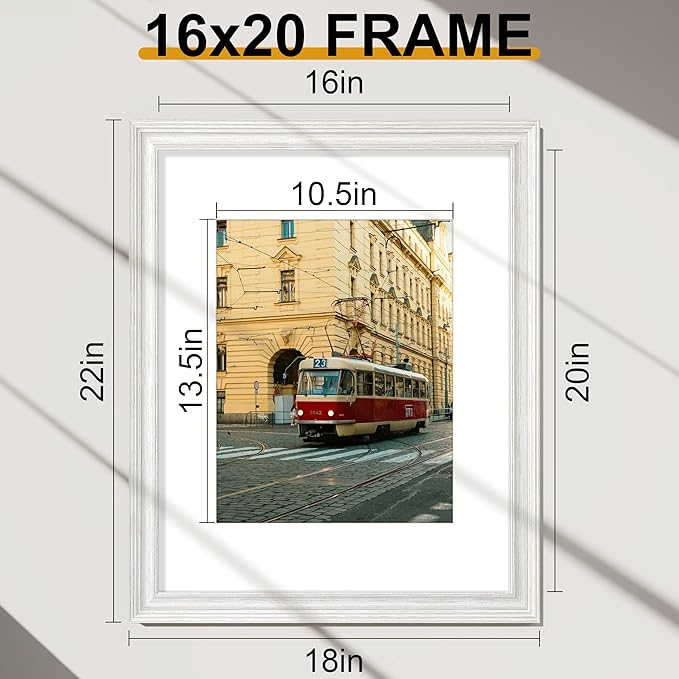 Vittanly 16x20 Picture Frames Set of 2, Ornate Vintage Photo Frame for Wall Mount, Display 11x14 Pictures with Mat or 16x20 without Mat, Rustic White