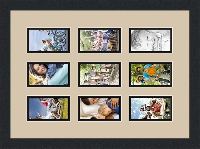 ArtToFrames Collage Photo Frame Double Mat with 9-3x5 Openings and Satin Black Frame