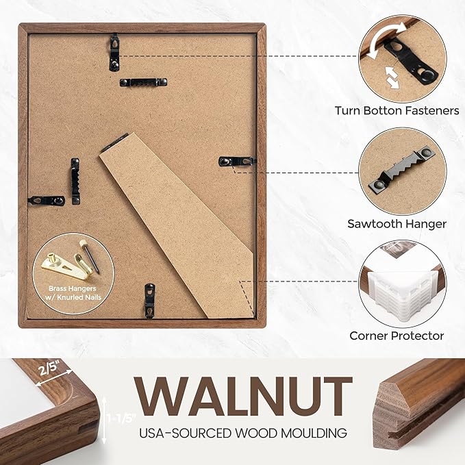4x6 Picture Frame, USA-Sourced Natural Walnut Wood Photo Frame with Tempered Glass, Handcrafted Rounded Corner 4 x 6 Wooden Frame Matted to 3.5x5 Photos, Wall or Tabletop Display