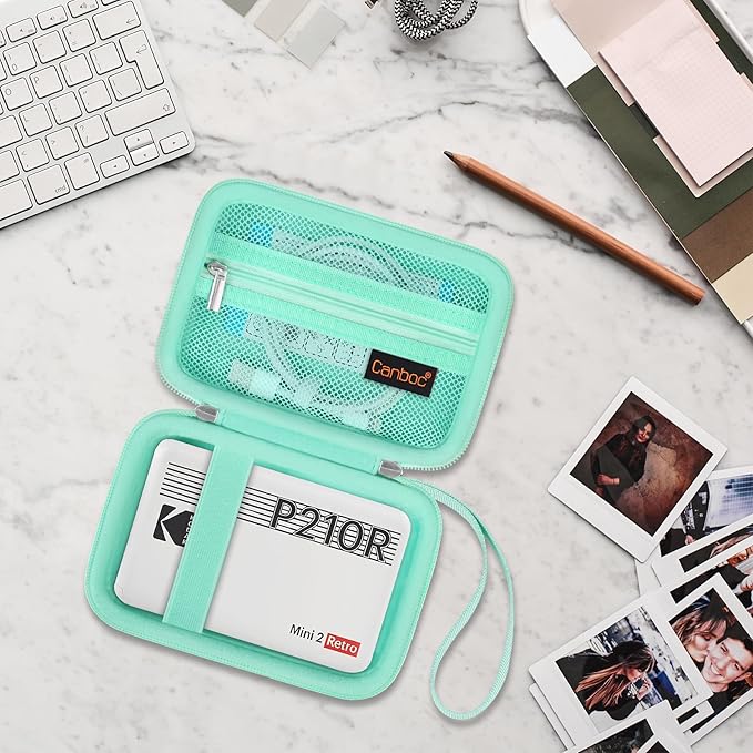 Canboc Carrying Case for KODAK Mini 2 Retro 4PASS Portable Photo Printer/KODAK Mini Shot 2 Retro 4PASS 2-in-1 Instant Digital Camera, Mesh Bag fits Photo Paper and Cable, Green