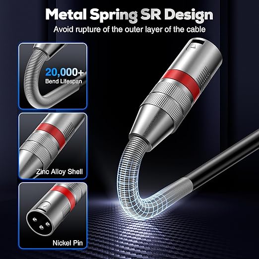 XLR Cables 50FT/16M 2 Packs, Premium Heavy Duty Balanced Microphone Cable with 3-Pin XLR Male to Female Microphone Cord Connector Compatible with Microphones,Mixer,Speaker Systems,Preamps and More