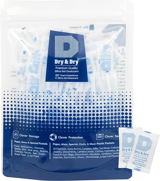 Dry & Dry [500 Packets] Silica Gel Packets Desiccants - Food Safe Silica Packets Silica Gel Desiccant Packs for Storage - White - 0.5(Half) Gram (500 Pack)