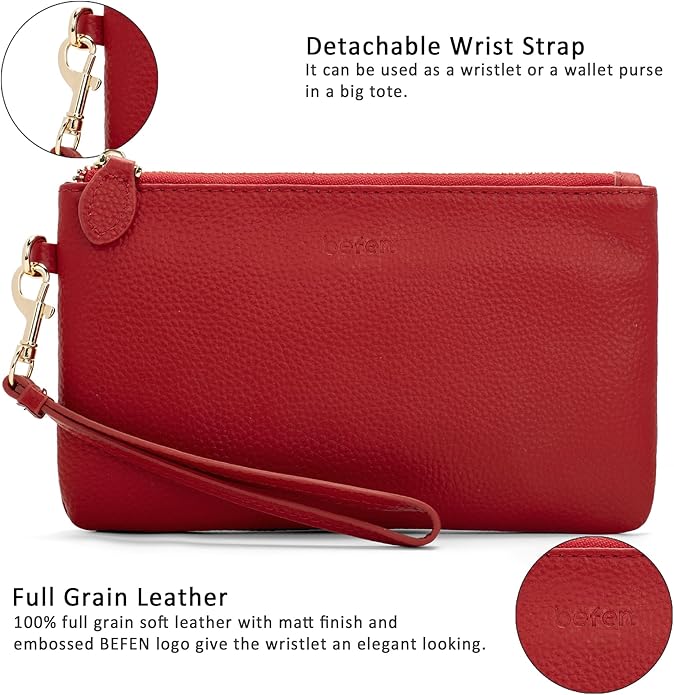 befen Genuine Leather Wristlet Clutch RFID Blocking Bag Cell Phone Wallet Purse Wristlet Wallet Purses and Handbags for Women