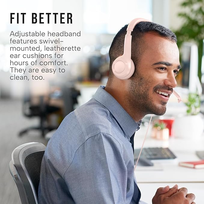 Logitech H390 Wired Headset for PC/Laptop, Stereo Headphones with Noise Cancelling Microphone, USB-A, in-Line Controls, Works with Chromebook - Rose