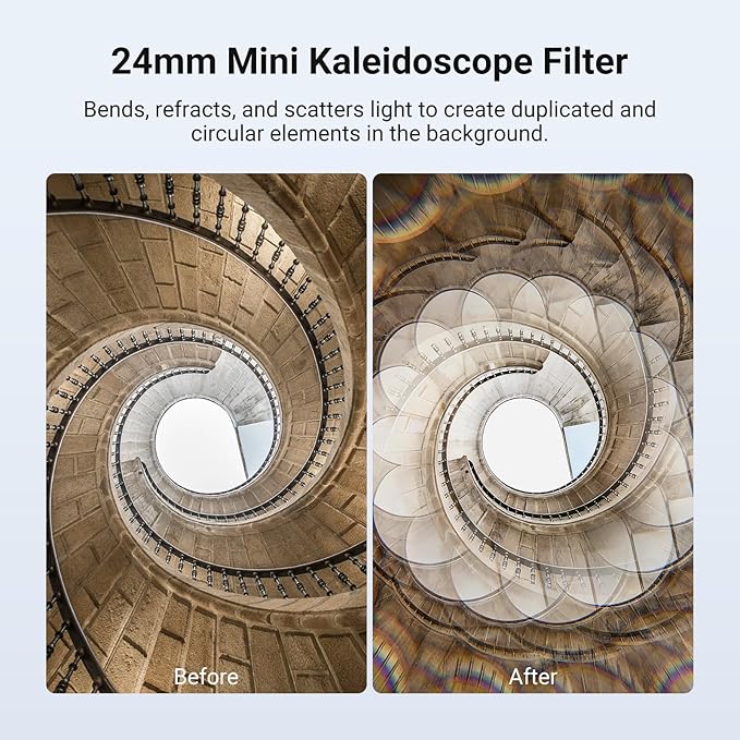 NEEWER 24mm Kaleidoscope Filter with Phone Clip, K9 Crystal Glass Prism Effect Filter for 17mm Threaded Lens Backplate, Phone Cage, Case Compatible with iPhone Android Samsung, FL-102