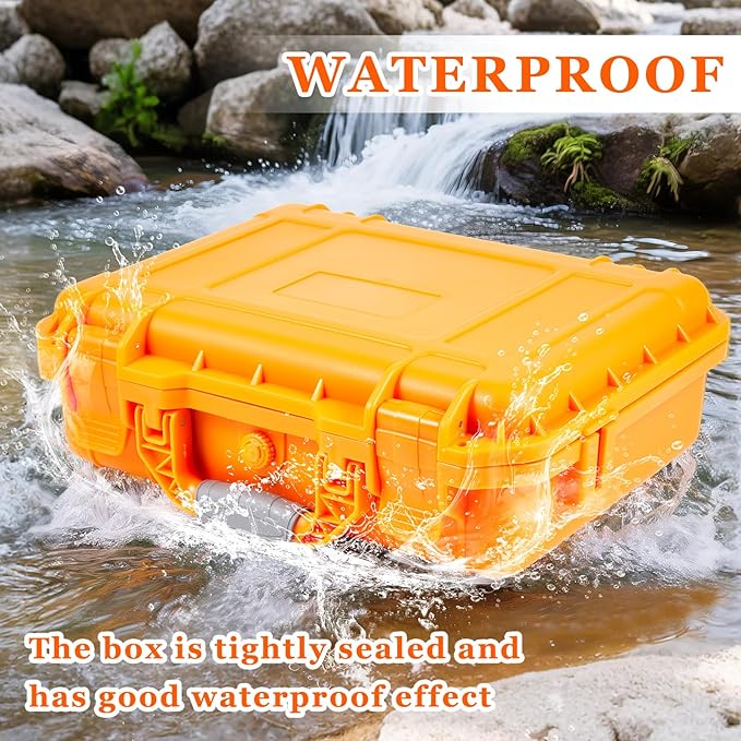 Relaxweex 1 Pcs 16.3 x 12.4 x 6.5 Inch Waterproof Hard Case with DIY Customizable Foam Insert Portable Protective Case with Knife for Camera Drones Equipments Tools Test Instruments (Orange)
