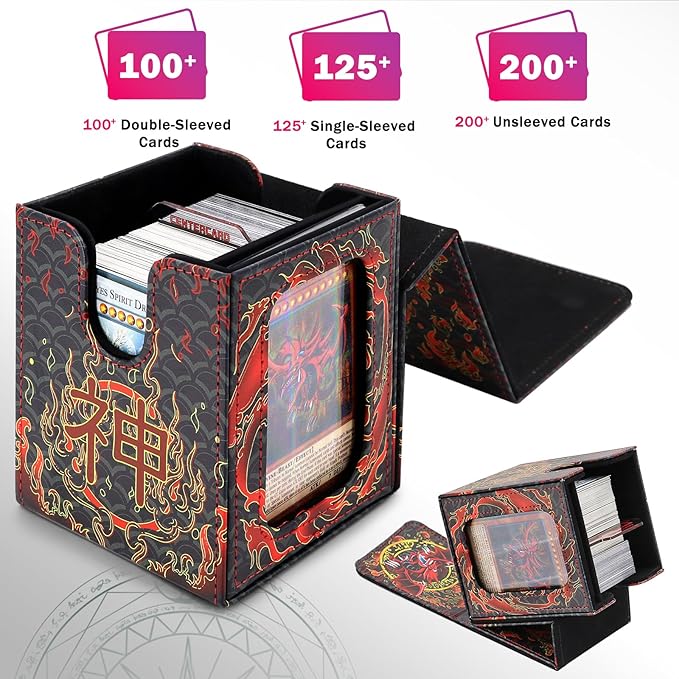 Card Deck Box for YGO MTG Deck Box 110+ Double Sleeved Cards Storage Trading Games Leather Storage with divider,Lasercard,Holder (Sky Dragon)