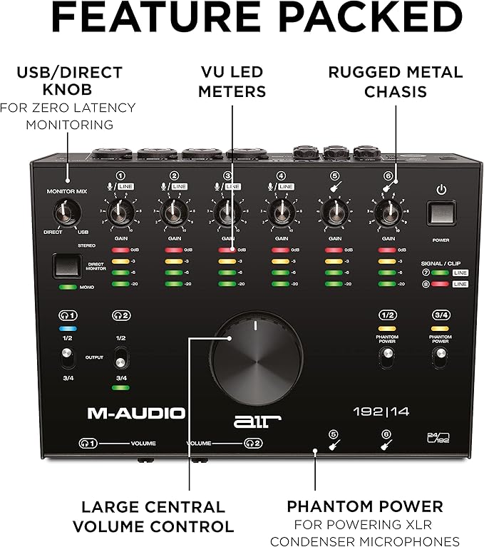 M-AUDIO AIR 192x14 USB-C Audio Interface for Studio Recording with 8 In and 4 Out, MIDI Connectivity, and Software from MPC Beats and Ableton Live Lite