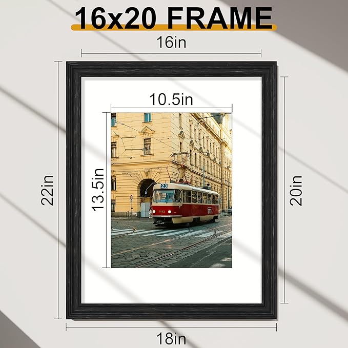 Vittanly 16x20 Picture Frames Set of 2, Ornate Vintage Photo Frame for Wall Mount, Display 11x14 Pictures with Mat or 16x20 without Mat, Distressed Black