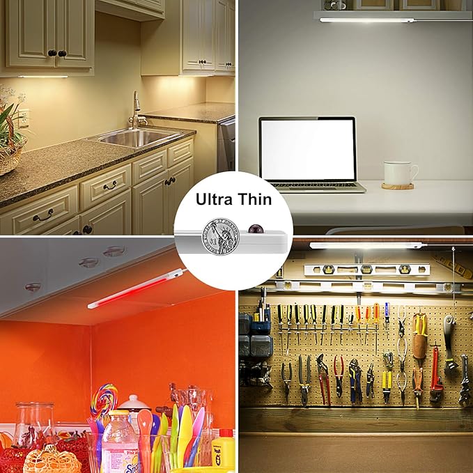 BIGMONAT Under Cabinet Light with Remote, Stick on Color Changing Under Counter Lighting, Plug in RGB LED Light Bar with Timer for Kitchen Sink Shelf Cupboard Closet Pantry Desk TV Stand Backlight