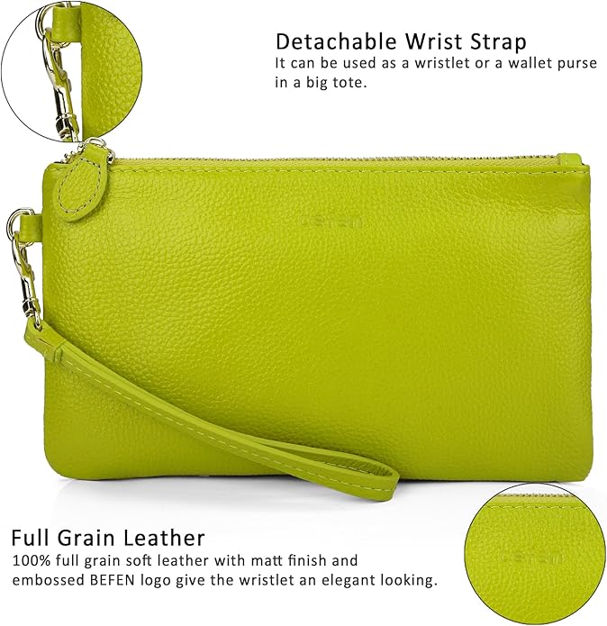 befen Genuine Leather Wristlet Clutch RFID Blocking Bag Cell Phone Wallet Purse Wristlet Wallet Purses and Handbags for Women