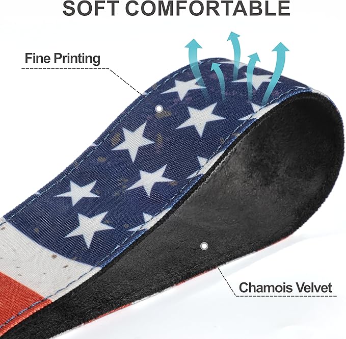Padwa Lifestyle American Flag Print Camera Strap - 2" Full Grain Leather Ends, Vintage Flag Pattern Camera Straps for Photographers, Soft Chamois Velvet Padded Strap Quick Release fits All Cameras