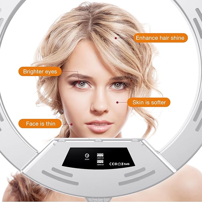 22"Ring Light with Stand,Ring Light Tripod for iPhone ipad,with 75"Tripod/LCD Display/4 ipad iPhone Clips/2 USB Ports,2600K-6500K Color Temperature,for Barber Makeup Tattoo TikTok Video Recording Vlog