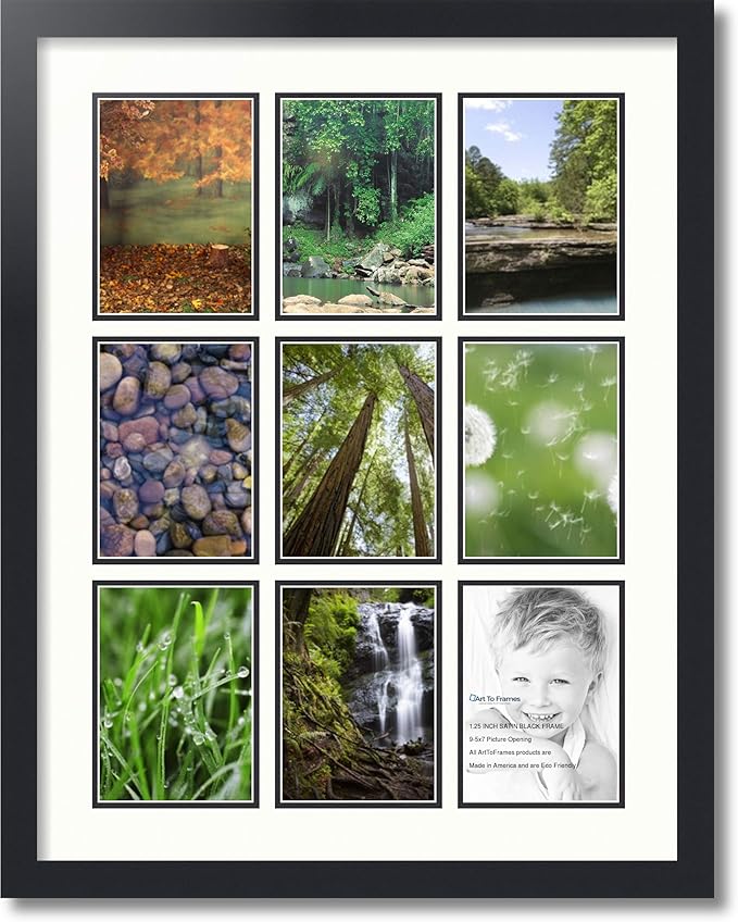 Art to Frames Double-Multimat-1048-754/89-FRBW26079 Collage Photo Frame Double Mat with 9 - 5x7 Openings and Satin Black Frame