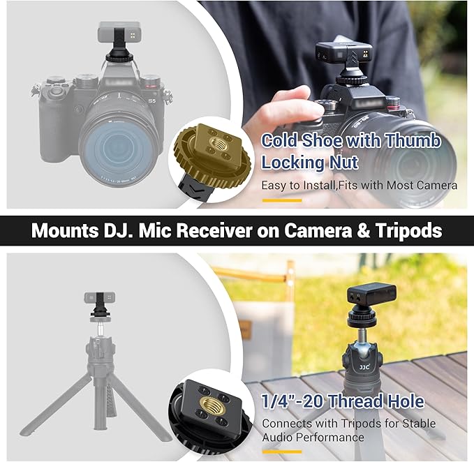 JJC Cold Shoe Mount Adapter for DJI Mic 1 with 1/4"-20, Durable ABS Cold Shoe Adapter for DJI Mic1 Only, Hot Shoe Accessories for DSLR Camera Vlogging Video Recording