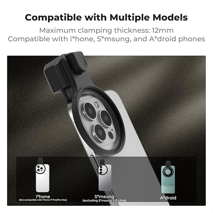 K&F CONCEPT 58mm Press-on CPL Phone Lens Filter Kit, Polarizing Filter Compatible with iPhone 17/16/15/14/13/12 Standard, 16/15/14/13/12 Pro/Pro Max, 58mm Threaded Filters