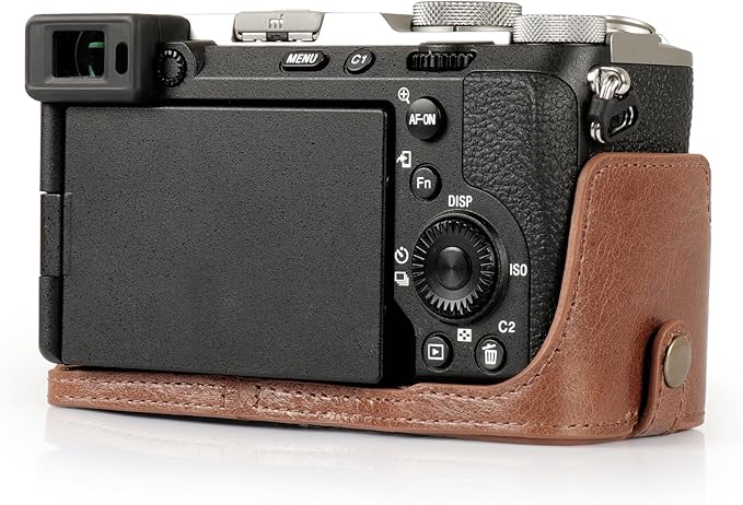 MegaGear Genuine Leather Half Camera Case for Sony Alpha a7C Mark II - Stylish and Protective - Brown