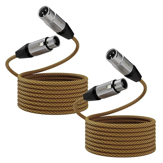 2 Pack 10ft XLR Cable, Braided Balanced Microphone Cord Male to Female, 3-Pin Shielded OFC Mic Lead with Zinc Alloy Connectors for Mixer, Speaker, Studio Recording